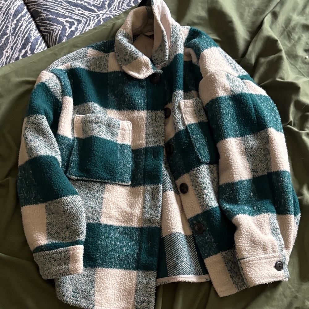 GAP Kids Teal and Cream Checkered Jacket